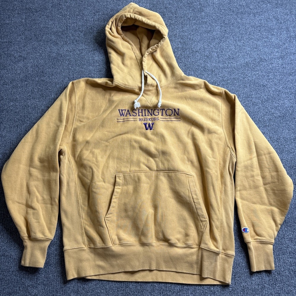 Champion Reverse Weave University of Washington Hoodie Men's Size XL Gold Tan